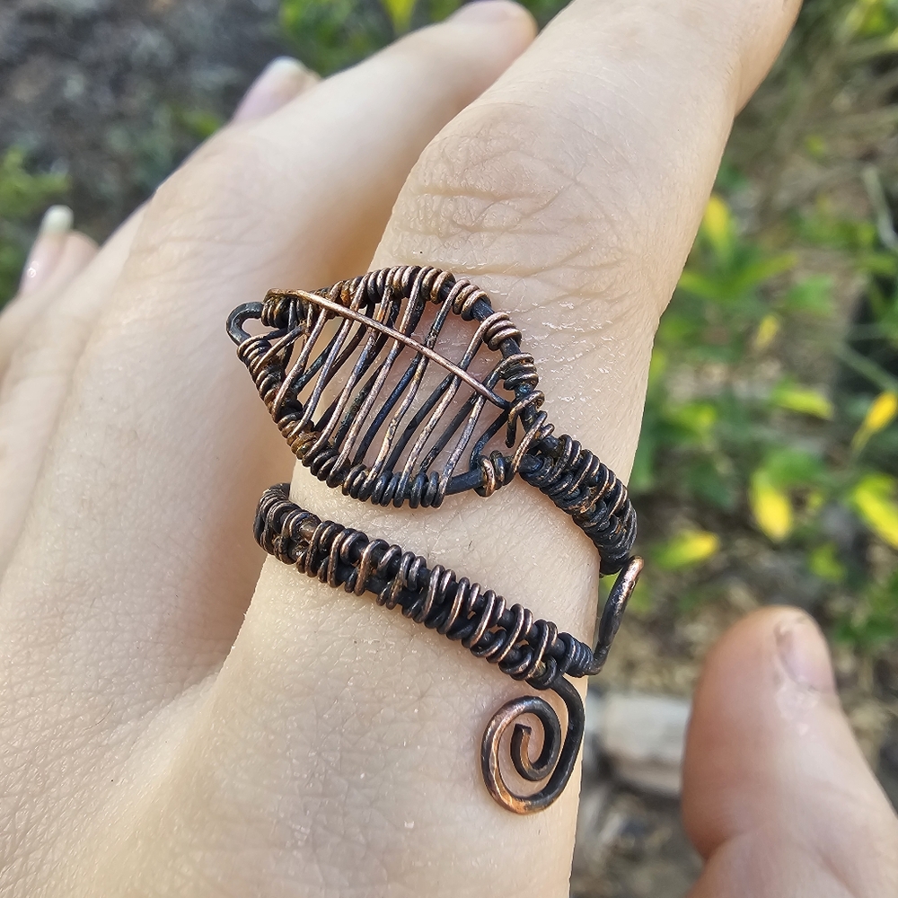 Wire Wrapped Boho Style Copper Leaf Ring - image 2